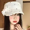 Gorra de Béisbol de Lunares con Lazo, Visera Plana para Mujer, Estilo Dulce de Verano, Circunferencia de Cabeza Grande, Sombrero Versátil de Equitación, Transpirable, Sombrero para Adelgazar el Rostro