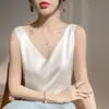 Camisola de Satén de Acetato Nueva de Verano para Mujer Cuello en V Holgada Versátil Camisa de Verano Delgada Top de Gama Alta para Mujer