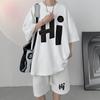 Conjunto Casual Waffle Meninos Verão Fino Tendência Marca Estilo Hong Kong Solto Alto Padrão Manga Curta Shorts Esportivo Conjunto de Duas Peças