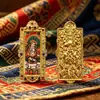 Exquisita Dorado Doble Cara Thangka Gahu Ocho Grandes Protectores Talismán Colgante de Buda Portátil