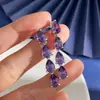 Diamantes Coloridos Cintilantes Exquisitos, Diamantes em Formato de Gota, Diamantes de Fileira Dupla de Lado Único, Conjunto de Colar, Pulseira, Brincos e Anel com Pingente em Formato de Y