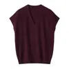 Colete Tricotado de Acetato e Lã com Decote V, Cor Sólida, Sem Mangas, Pulôver Solto, Camisa Base Top - Novidade Primavera e Outono 2026