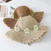 Nuevo Sombrero de Paja Tejido Hecho a Mano para Mujer, Sombrero de Sol de Ala Ancha para Verano, Sombrero Parasol Estilo Vacaciones, Sombrero de Pescador Fresco Floral Estilo Japonés