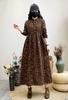 Vestido grueso con forro polar y cuello artístico estampado vintage para otoño e invierno, falda entallada de corte A cálida para mujer