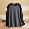 Atacado do Fabricante Cor Contrastante Raglan Veludo Manga Longa Gola Redonda Camiseta Básica Masculina Outono e Inverno Nova Camiseta Térmica Tops Masculinos