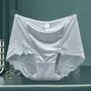 Ropa interior de encaje satinado de lujo ligero para mujer, cintura media-alta, sexy, talla grande, seda, entrepierna de tela, bragas sin costuras para cadera