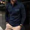 Camisa Polo de Manga Larga para Hombre de Color Sólido, Casual, Ajuste Holgado, con Bolsillo y Cuello de Solapa, de la Colección Primavera y Otoño de Amazon Transfronterizo