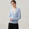 Nuevo cárdigan de cachemira de color liso para mujer Otoño e Invierno Top de punto con ribete de encaje en V Cálido abrigo