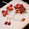 Nuevo estilo chino, cheongsam clásico de flores de terciopelo rojo para novia, horquilla de alta calidad para boda, ropa Xiuhe, accesorios para el cabello de novia Hanfu
