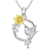 Collar Colgante Redondo Hueco de Colibrí y Girasol de Moda con Diseño Único Nuevo Transfronterizo Europeo y Americano Cadena para Clavícula
