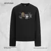 Camiseta de manga comprida com estampa de cachorrinho de desenho animado para homens, casual para primavera e outono, tendência de rua, versátil, gola redonda, top base