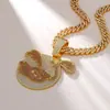 Hip-Hop Europeo y Americano Flamenco de Diamantes Completos Dibujo Animado Anime Colgante Aleación Cadena Cubana Collar de Moda Callejera para Hombres Venta al por Mayor