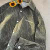 Camisa Retro de Veludo Estilo Americano Masculina Marca da Moda Bordado de Primavera Sensação de Alto Padrão Camisa Bonita Corppie Estilo de Hong Kong Jaqueta Japonesa