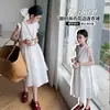 Vestido de Encaje de Manga Volante de Verano para Niñas 2025 Estilo Coreano Infantil Dulce Falda Jacquard Blanca Falda de Algodón para Padres e Hijos