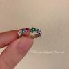 Diseño nicho anillo abierto ajustable de circón colorido sueño de chica dulce y cool luz de lujo arcoíris anillo de dedo índice de diamante completo