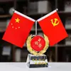 Decoración de bandera de escritorio ejecutiva, decoración de bandera nacional para sala de conferencias, portalápices de cristal de alta gama personalizado, regalo de bandera roja grande para escritorio