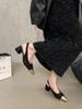 Salto Alto Francês Estilo Tweed para Mulheres 2025 Primavera e Verão Novo Sandálias de Salto Grosso Lantejoulas Fada com Bico de Saia