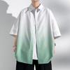 Camisa de Manga Curta com Pingente Degradê Verão 2024 Camisa Casual Solta de Meia Manga para Meninos Camisa Jaqueta de Marca Tendência