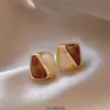Brincos Ovais Estilo Maillard Castanha Caramelada para Mulheres, Brincos Vintage Outono e Inverno, Novidade 2025