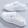 Zapatos Blancos de Velcro para Mujer Verano con Cordones Zapatos de Tabla Superficie de Malla Zapatos de Malla Transpirables Chanclas Planas