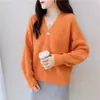 Suéter Corto Holgado Estilo Coreano para Mujer Primavera y Otoño, Cárdigan de Punto con Cuello en V para Mujer, Top de Moda Chic