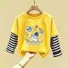 Camiseta Interior de Manga Larga para Niños, Nuevo Estilo Primavera y Otoño, Camiseta Interior de Algodón Puro para Niños, Atuendo de Primavera con Estampado de Dibujos Animados, Camiseta de Capa Interior