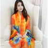 Estilo Coreano Super Grande Xale Protetor Solar Toalha de Praia Lenço de Primavera e Outono Feminino Lenço Longo de Seda Artificial Estampado Variado de Verão