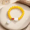 Pulseira de ágata amarela com contas para mulheres, acessório cultural e criativo de loop único de jade Hetian, ágata amarela natural