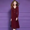 Vestido Rojo Original Feimengyi para Mujer de Manga Larga Otoño Nuevo Estilo Dama Francesa Cintura de Dama Cuello en V Falda de Longitud Media