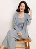 Cárdigan de punto fino Yangzi, liso, cuello en V, con hebilla, de lana peinada, suelto, adelgazante, para mujer