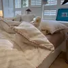 Temporada de Regreso a Clases Juego de Cuatro Piezas de Algodón Lavado con Bordes de Concha, Juego de Tres Piezas Simple de Raya y Cuadros para Dormitorio Estudiantil, Sábana, Funda de Edredón, Cama