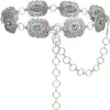 Moda Europeia e Americana Feminina Corrente de Cintura de Metal Versátil Prata Flor de Pinheiro Esculpida Pedra Incrustada Faixa de Cintura Estilo Étnico Retro Embossado