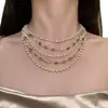 Elegante Collar Apilable de Diamantes de Colores y Perlas de Estilo Palacio Retro para Mujer Exquisita Cadena de Clavícula de Lujo Similar al Oro