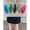 Zapatos de tacón medio de punta fina estilo stiletto, primavera 2026, nuevos estilos, sandalias de punta cerrada con talón descubierto, zapatos de tacón alto, zapatos verdes para mujer, estilo coreano