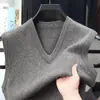 Colete de lã outono e inverno transfronteiriço para homens, suéter de lã com gola V, suéter espesso, colete para homens de meia-idade e jovens, colete de pai