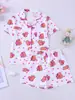 Verano Fino Estampado de Capibara Pijama Infantil Cardigan de Solapa Manga Corta Pantalón Largo Conjunto de Ropa para el Hogar Venta al por Mayor