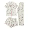 Conjunto de Pijama Casual de Tres Piezas para Mujer Transfronterizo, Dibujos Animados Lindos de Manga Corta, Pantalones Largos y Shorts, Conjunto de Doble Uso para el Hogar y el Exterior