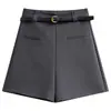 Primavera/Otoño 2026 Estilo Coreano Nueva Ropa Exterior Pantalones de Pierna Ancha de Cintura Alta Sueltos Línea A Adelgazantes Traje Corto Gris Casual para Mujer