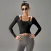 Roupa de Yoga Profissional Feminina Conjunto Manga Longa Afina Cintura Esportes Fitness Conjunto de Duas Peças Pilates de Alta Qualidade com Bojo