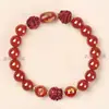 Pulsera de Ágata Roja Natural con los Doce Signos del Zodíaco y Arena Púrpura Dorada Tres-Seis-Siete Seis con Espíritu Guardián de Cinabrio para Hombres y Mujeres
