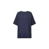 Camiseta Azul Marinho com Decote V e Manga Curta para Mulheres, Novo Estilo Popular Verão 2026, Design Soltinho, Top Liso de Manga Meia-Manga