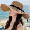 Nuevo Estilo Moda Femenina Letra Ala Ancha Transpirable Sombrero de Paja Playa Protección Solar Sombrero de Sol de Verano Moderno