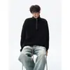 Sudadera retro estilo americano con patrón de espiga, media cremallera, cuello alto, nueva colección de otoño para hombre, talla grande, top casual versátil, moderno