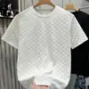 Camiseta de Manga Corta con Estampado de Lujo Ligero Elegante Color Puro Casual Cuello Redondo para Hombre Verano 2025 Top Casual
