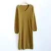 [Não aceitamos trocas ou devoluções de itens em promoção] Vestido suéter longo de tricô com gola V e mangas compridas feminino, mistura de lã, adequado como camada base