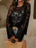 Cubierta de verano europea y americana de venta caliente para mujer, encaje, vacaciones, tejido, protección solar para la playa, camisa casual hueca transparente