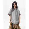 Camiseta Estilo Americano Color-Blocking Falsa Duas Peças Gola Redonda para Homens e Mulheres, Verão Solta Casual Cleanfit Versátil Manga Curta Ins Top