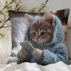 Funda de Cojín para Sofá Transfronteriza, Felpa Corta Amigable con la Piel, Linda Funda de Cojín de Animal Gato, Funda de Cojín para Sala de Estar, No Incluye Relleno