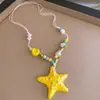 Colar de Corda com Contas de Cerâmica e Pingente de Estrela do Mar Estilo Férias na Praia, Corrente para Clavícula Nicho de Luxo Leve, Acessório Criativo Personalizado