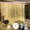 Luzes de Corda de Fio de Cobre LED para Cortina Transfronteiriças com Ganchos 3*3 Metros USB Controle Remoto Luzes de Cortina Decoração de Feriado de Natal Luzes de Fada